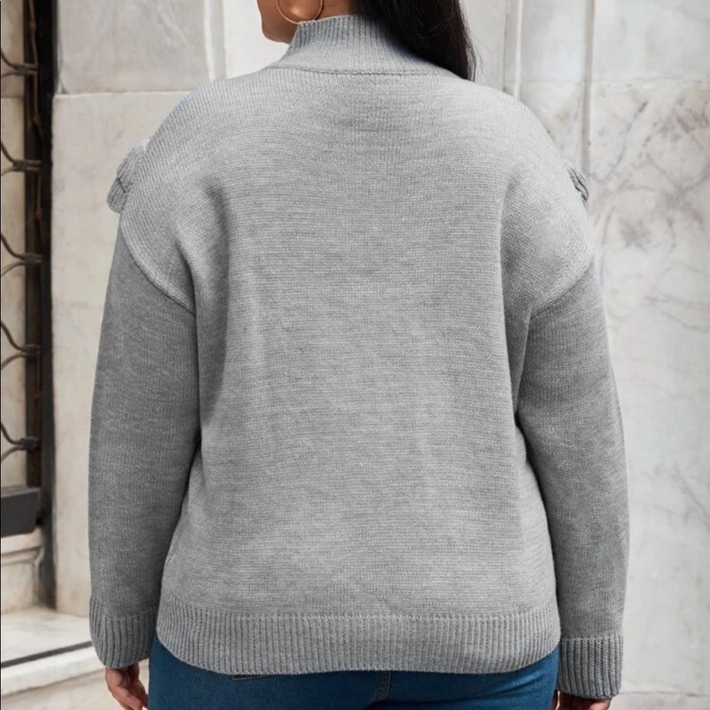 Plus Ruffle Yoke Mock Neck Sweater - Picture 2 of 7